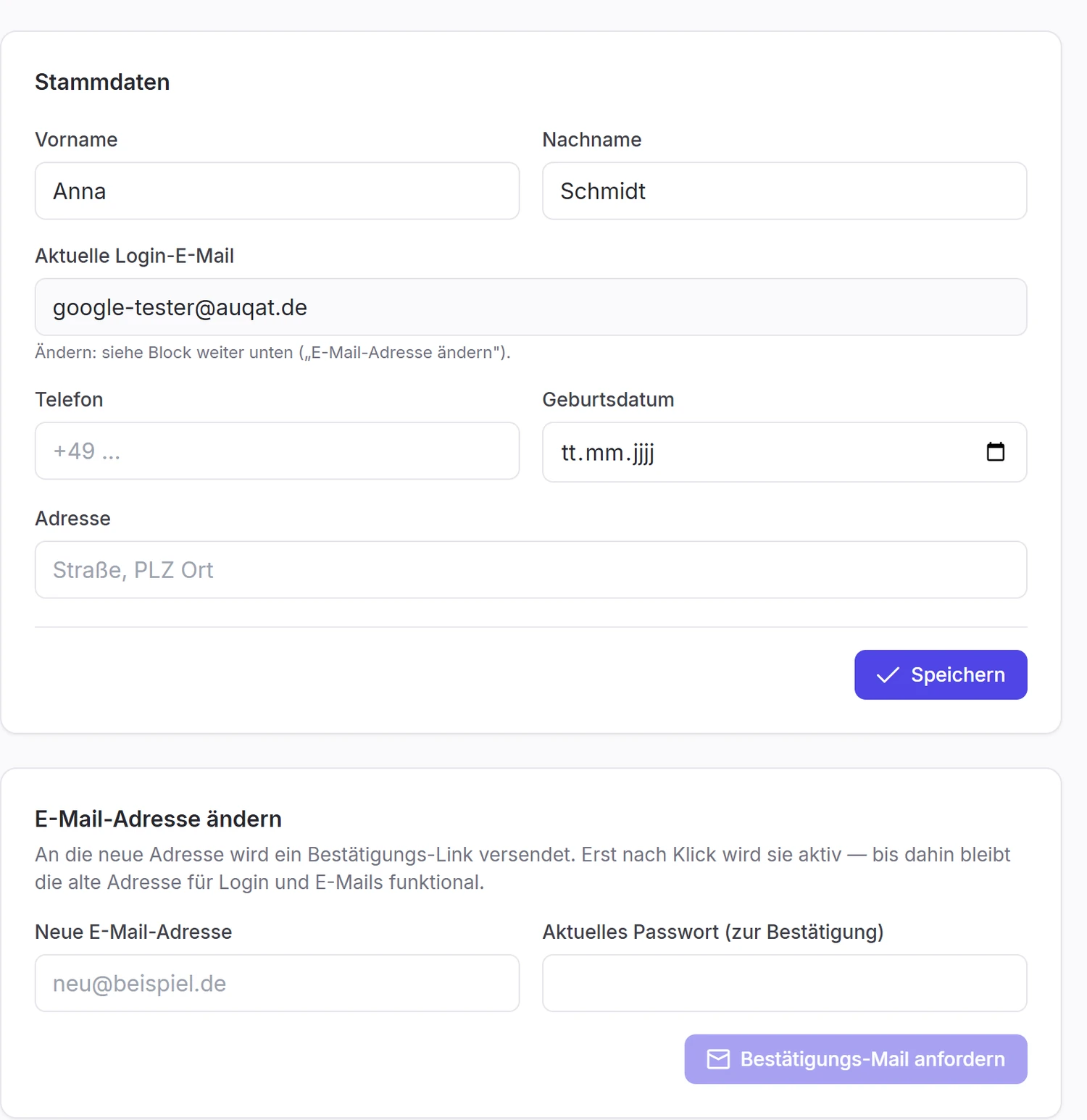 Mein Profil: Stammdaten und E-Mail-Adresse ändern